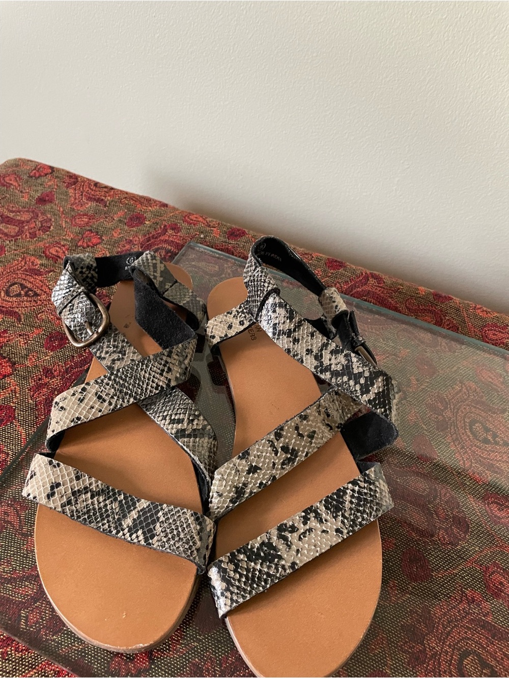 Urban Outfitters Black Snake-Print Strappy Sandals 7.5